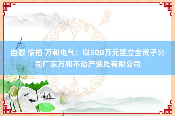 自慰 偷拍 万和电气：以500万元竖立全资子公司广东万和不动产惩处有限公司